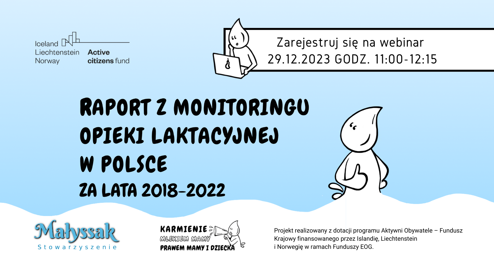 Baner webinaru o raporcie z monitoringu opieki laktacyjnej w Polsce